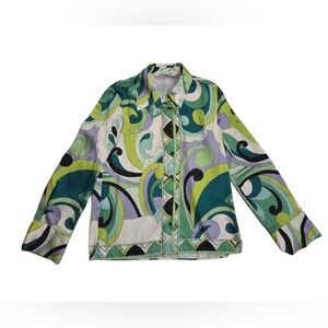 Zara Vibrant Green and Blue 60’s Print Button Up Blouse!